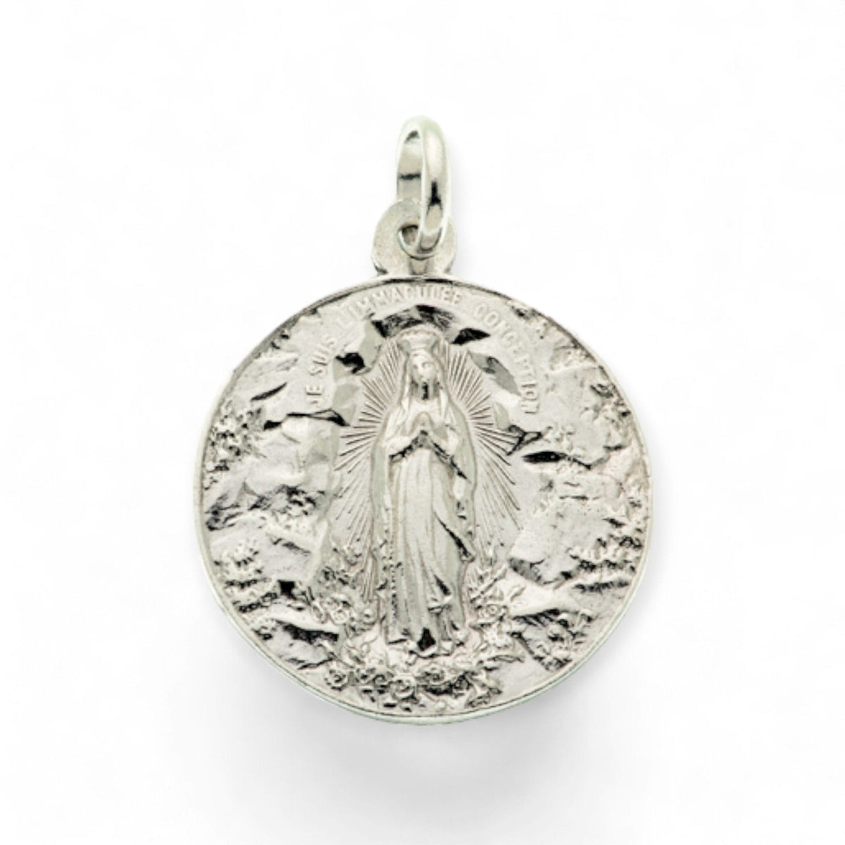 Medalla Escapulario de la Virgen de Lourdes en plata - detalle