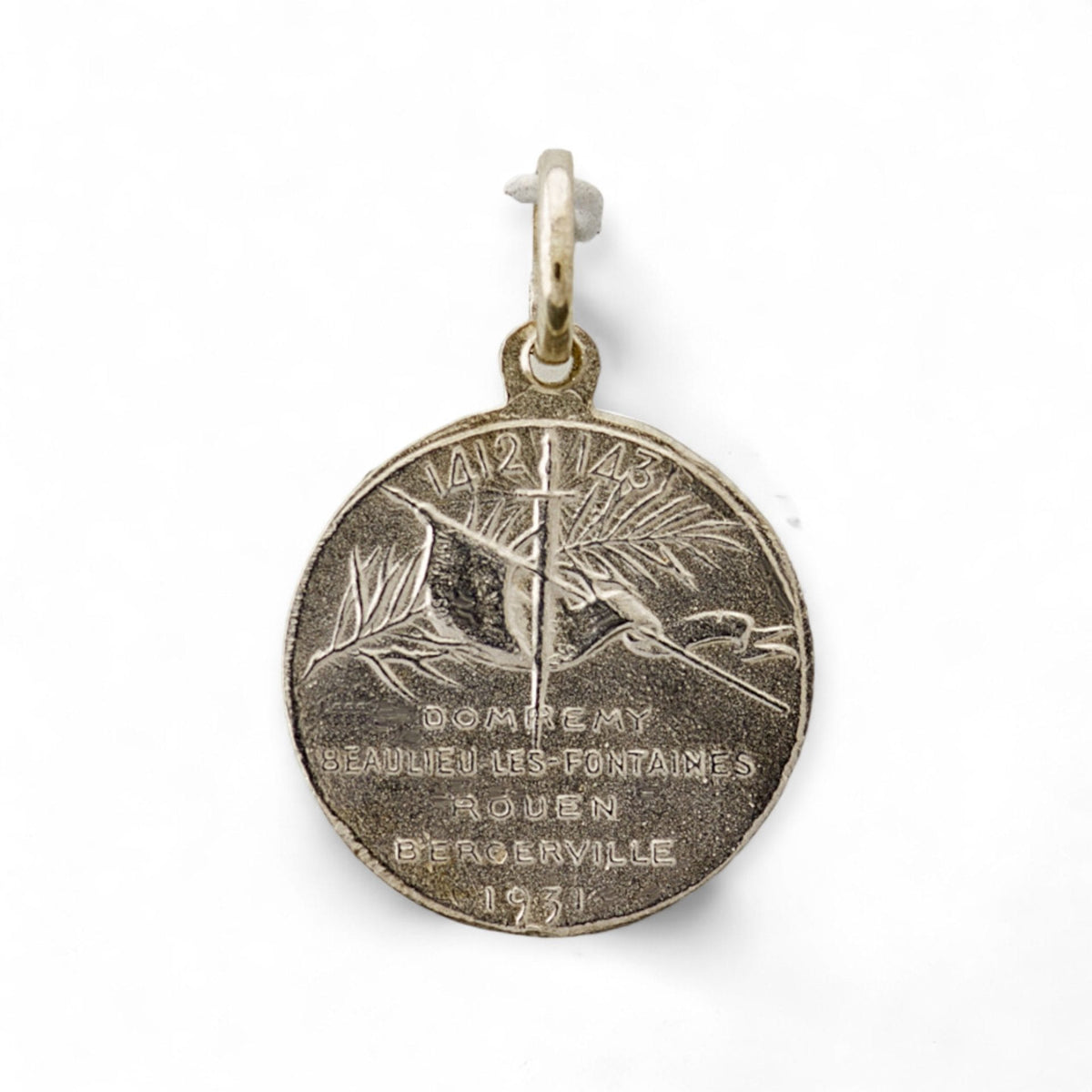 Medalla de Santa Juana de Arco en plata - 19mm detalle