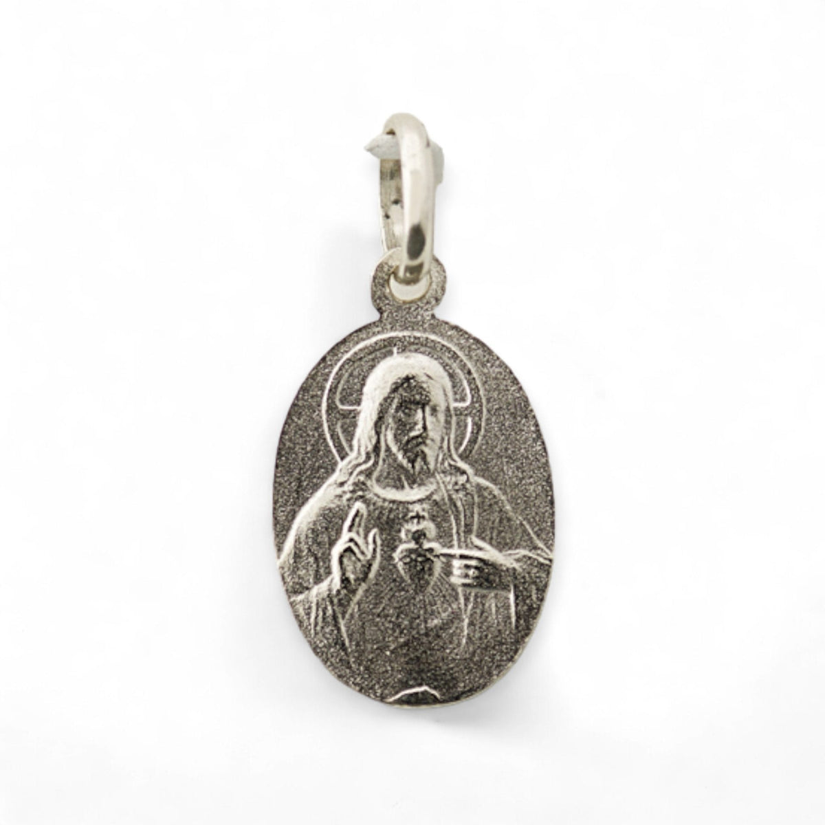 Medalla de la Virgen del Refugio y Sagrado Corazón en plata - detalle