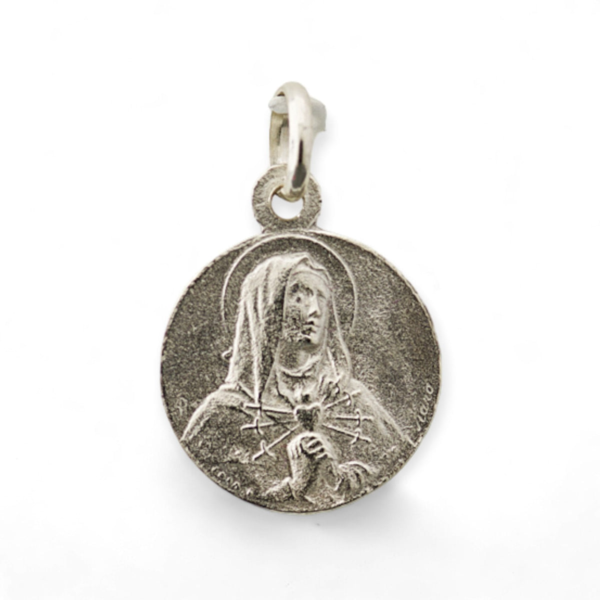 Medalla de San Gabriel de la Dolorosa y Sagrado Corazón de María en plata - detalle