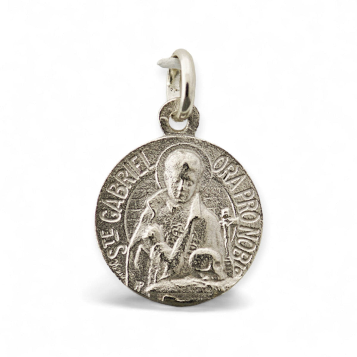 Medalla de San Gabriel de la Dolorosa y Sagrado Corazón de María en plata