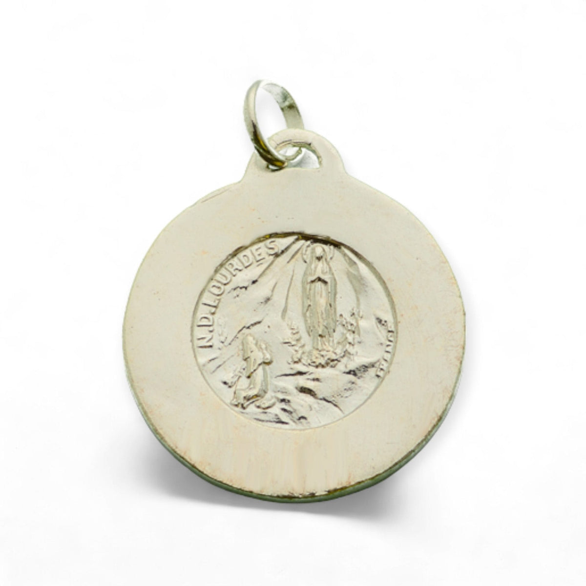 Medalla de la Virgen de Lourdes en plata - 24mm detalle