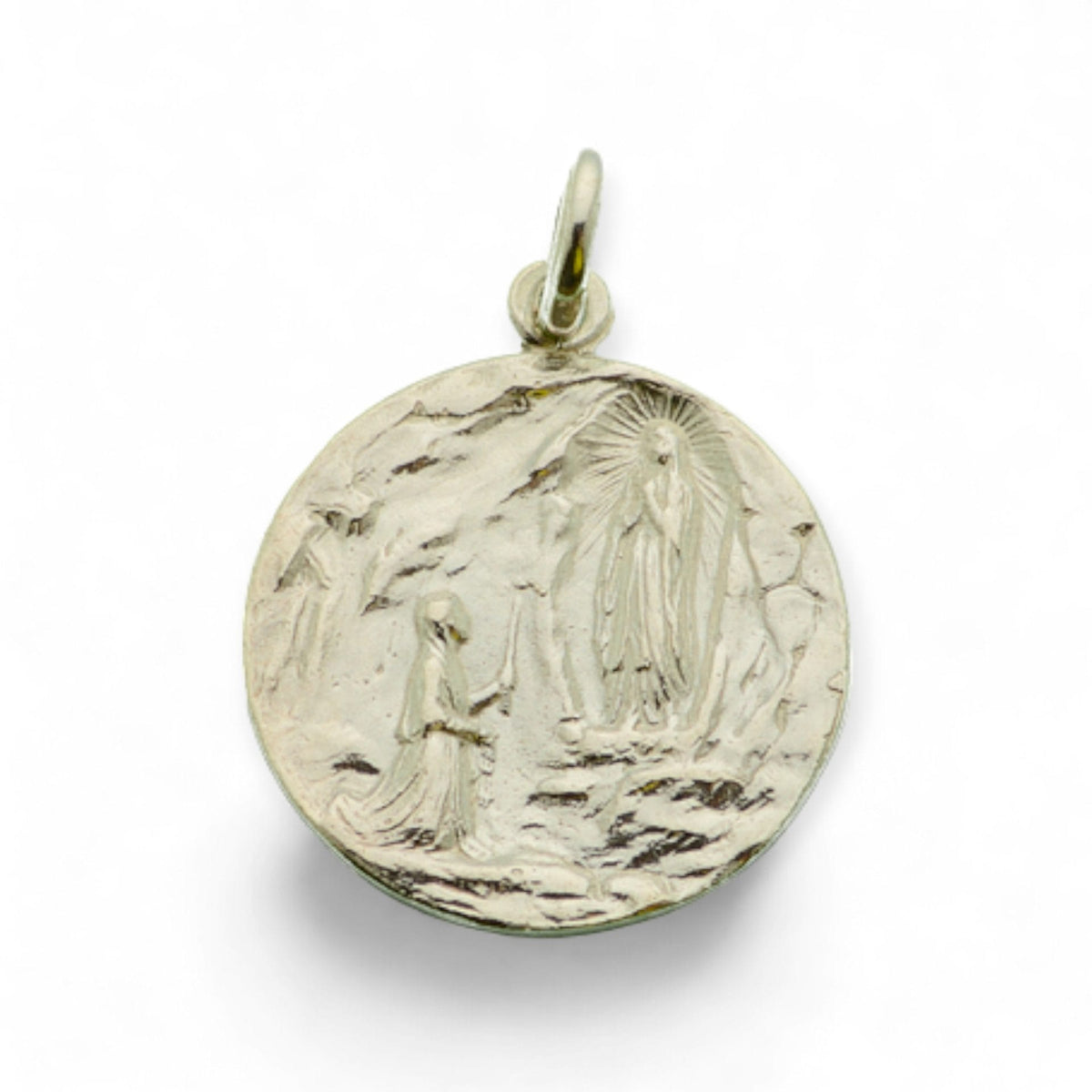 Medalla de la Virgen de Lourdes en plata - 20mm detalle