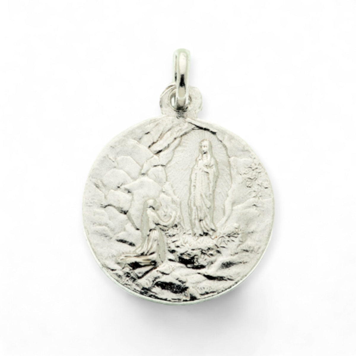 Medalla de la Virgen de Lourdes en plata - 19mm detalle