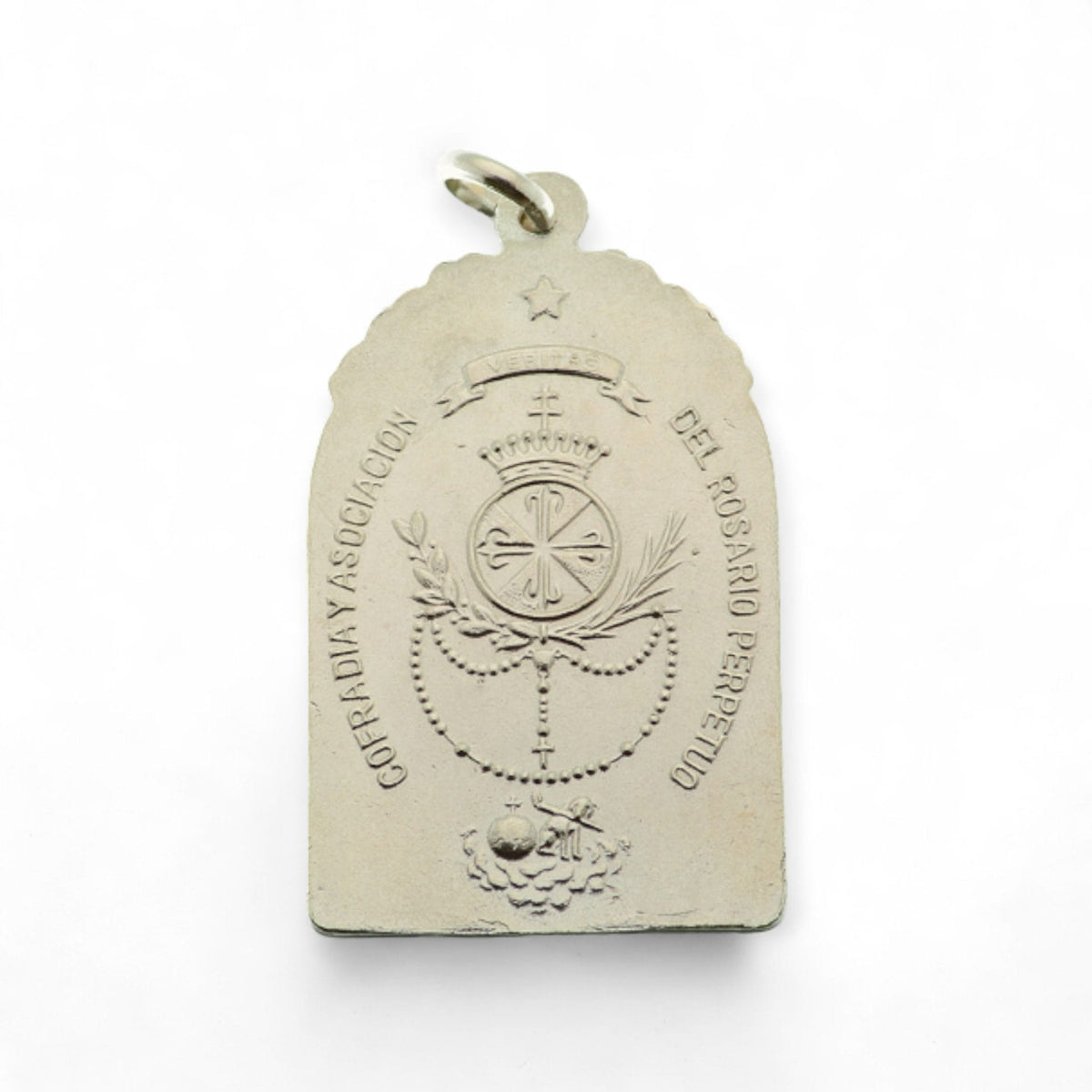 Medalla de la Virgen del Rosario Grande en plata - detalle