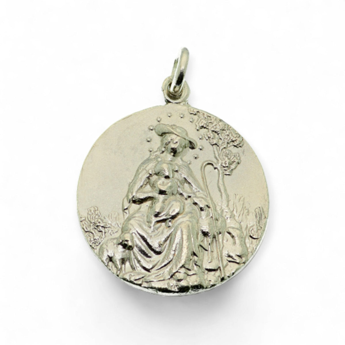Medalla de la Virgen Divina Pastora y Sagrado Corazón en plata