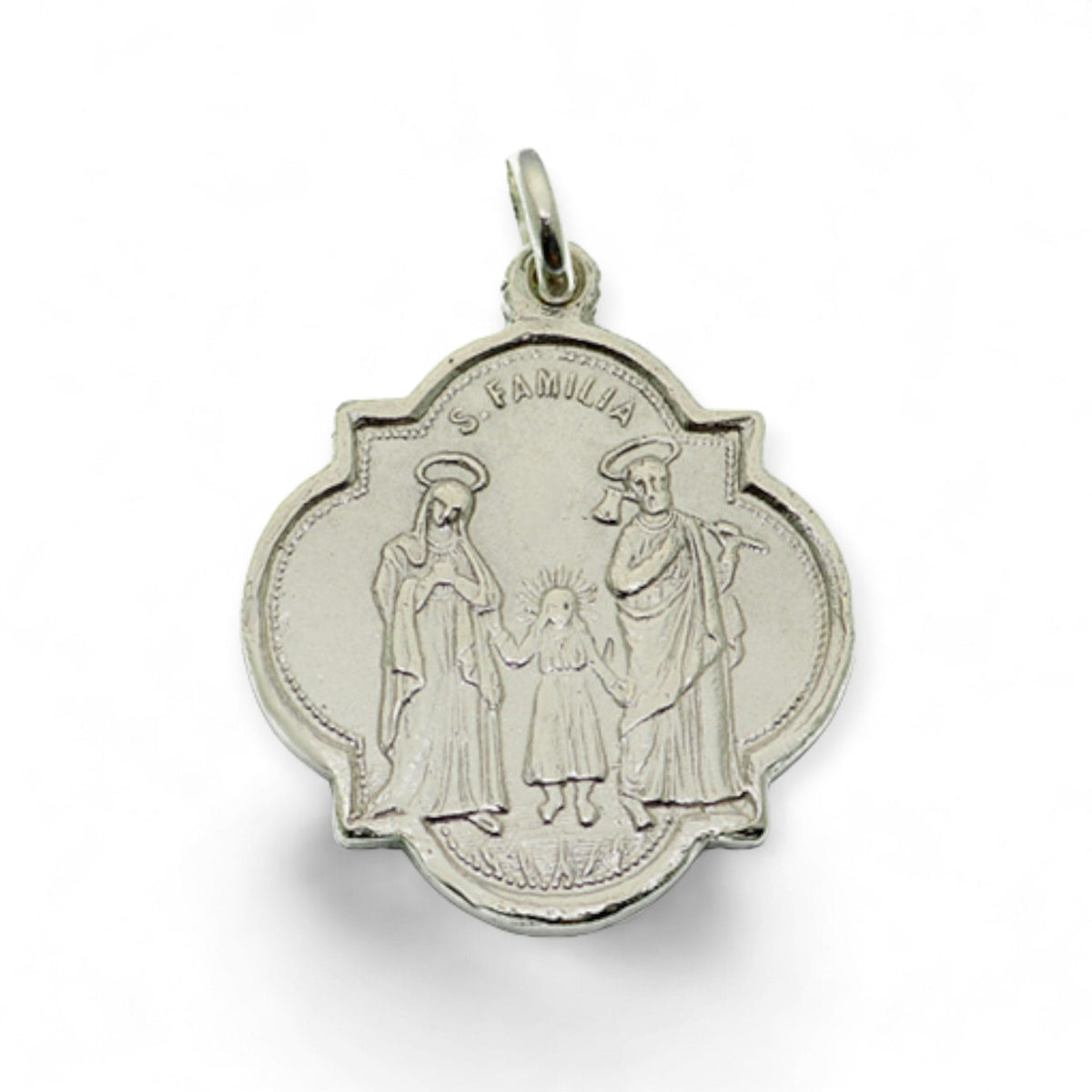 Medalla del Ángel de la Guarda y Sagrada Familia en plata - detalle