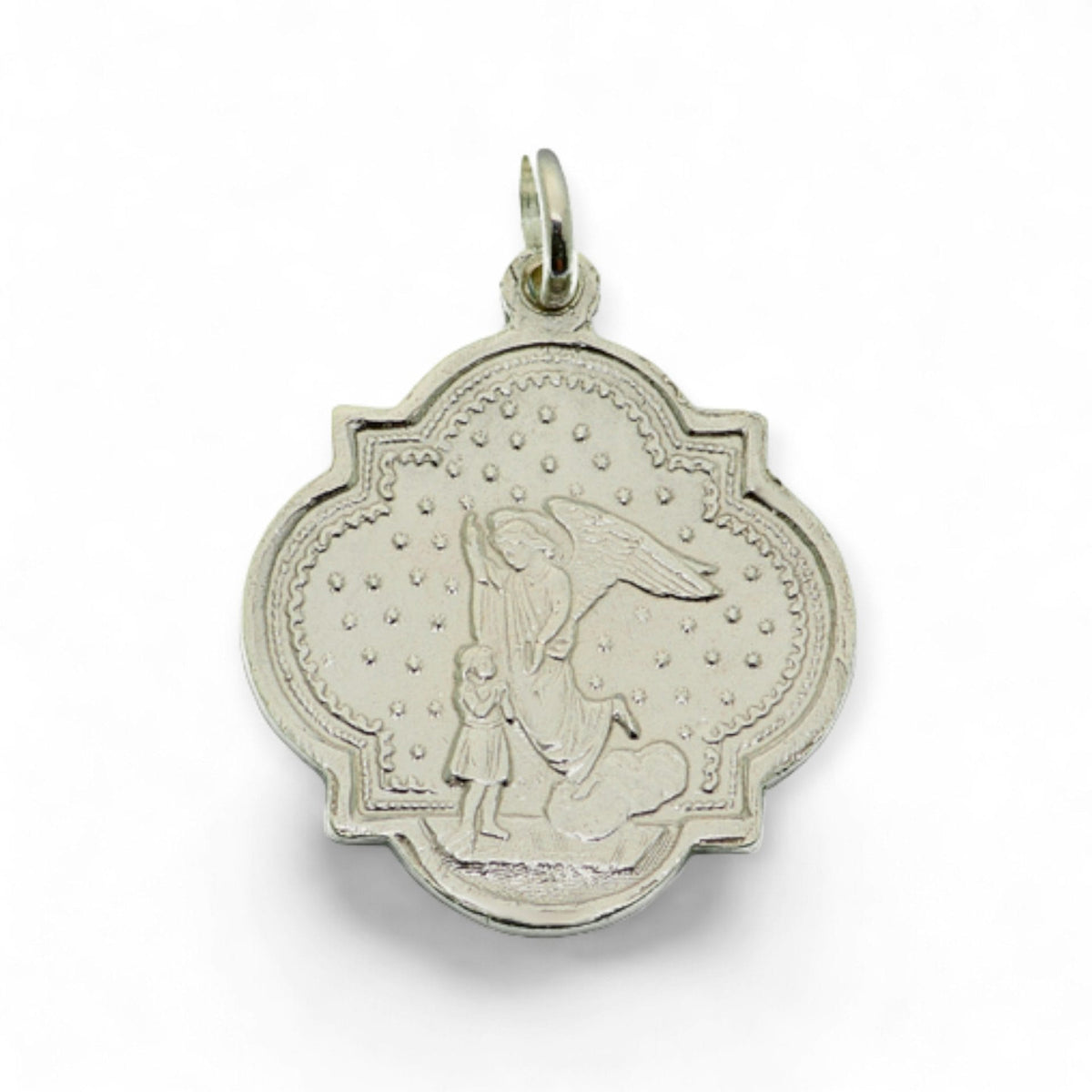 Medalla del Ángel de la Guarda y Sagrada Familia en plata