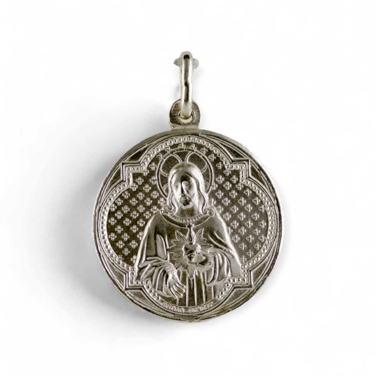 Medalla de la Virgen del Buen Consejo y Sagrado Corazón de Jesús en plata - detalle