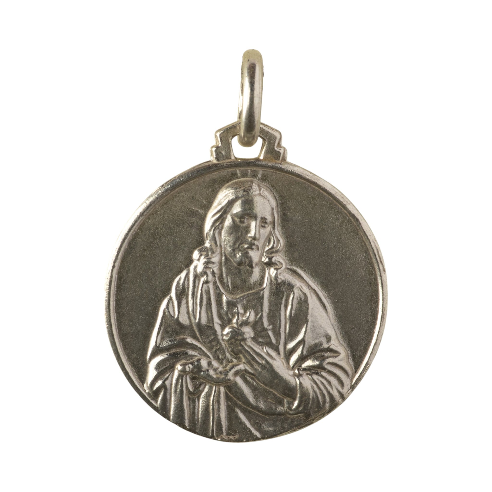 medalla escapulario de la virgen de carmne y el sagrado corazón de jesús en plata por el revés