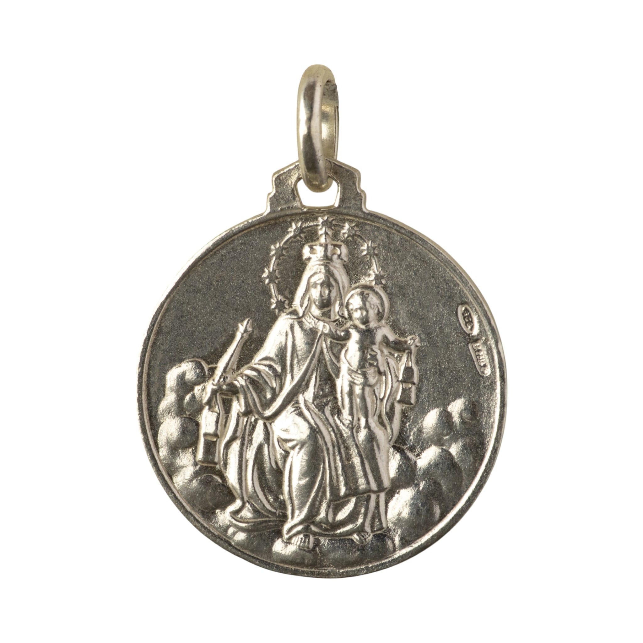 medalla escapulario de la virgen de carmne y el sagrado corazón de jesús en plata