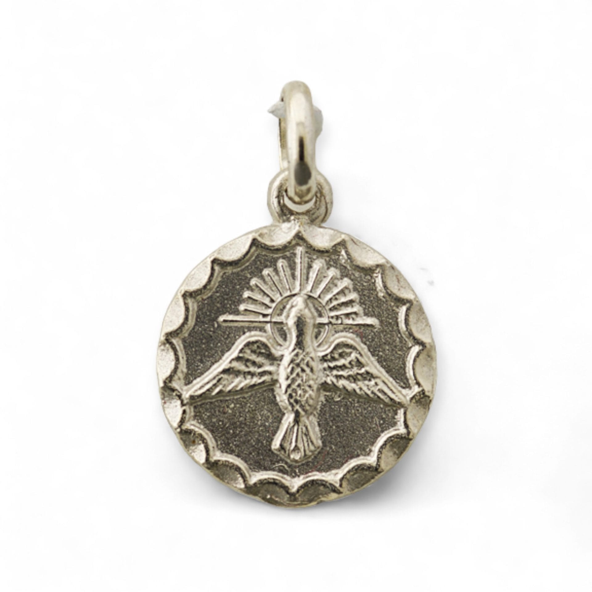 medalla espiritu santo plata con borde decorado