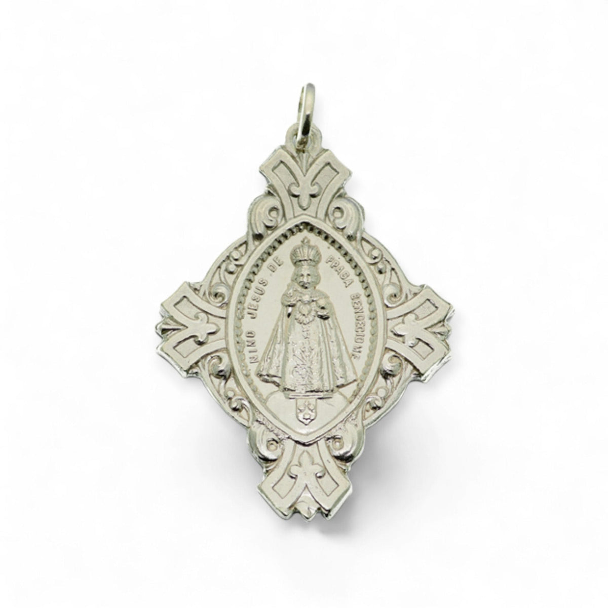 Cruz con el Niño Jesús de Praga y Virgen del Carmen en plata - grande