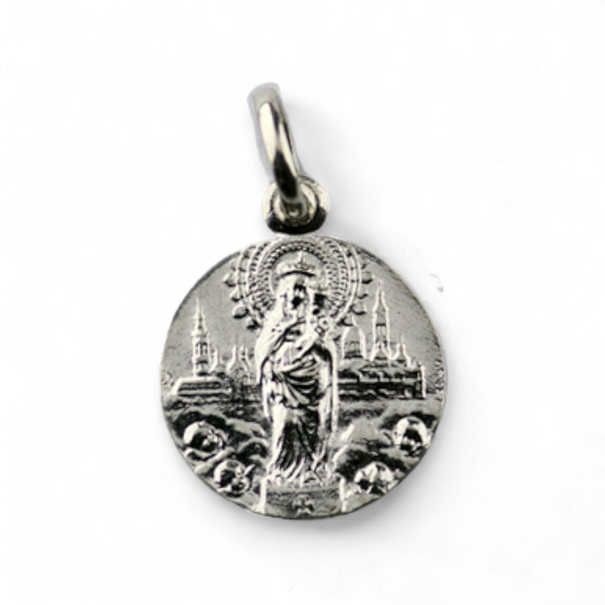 Medalla Escapulario de la Virgen del Pilar y Sagrado Corazón de Jesús en plata