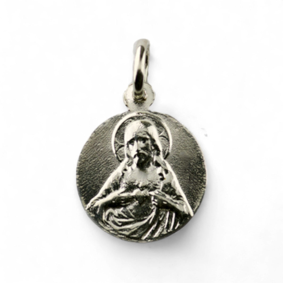 Medalla Escapulario de la Virgen del Pilar y Sagrado Corazón de Jesús en plata - detalle