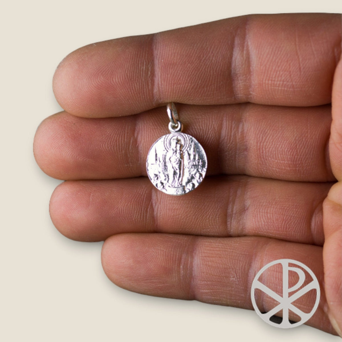 Medalla Escapulario de la Virgen del Pilar y Sagrado Corazón de Jesús en plata - vista adicional