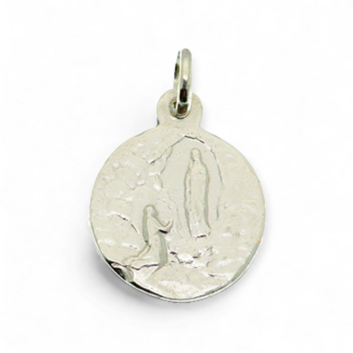 Medalla de la Virgen de Lourdes y María Inmaculada en plata - 15mm detalle