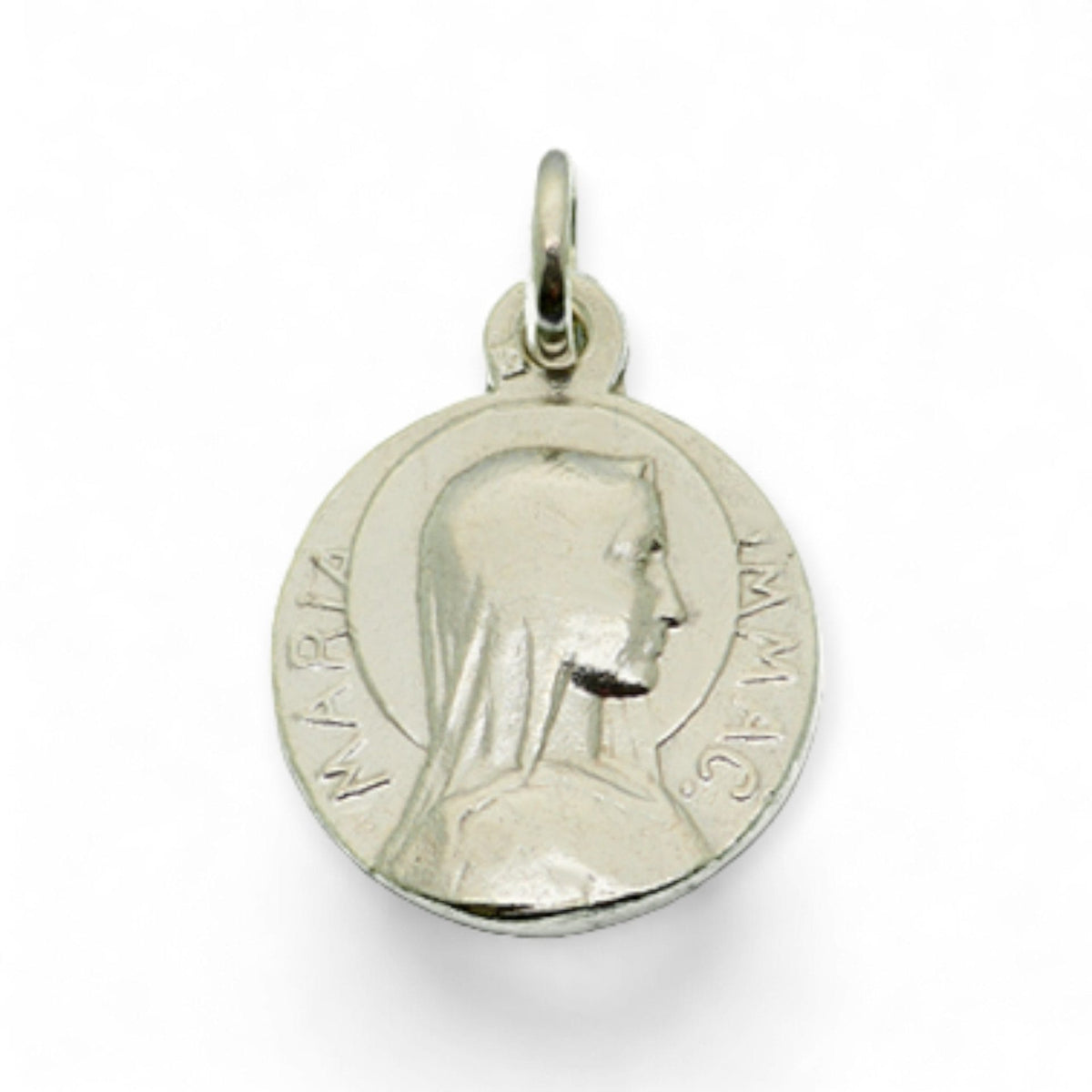 Medalla de la Virgen de Lourdes y María Inmaculada en plata - 15mm
