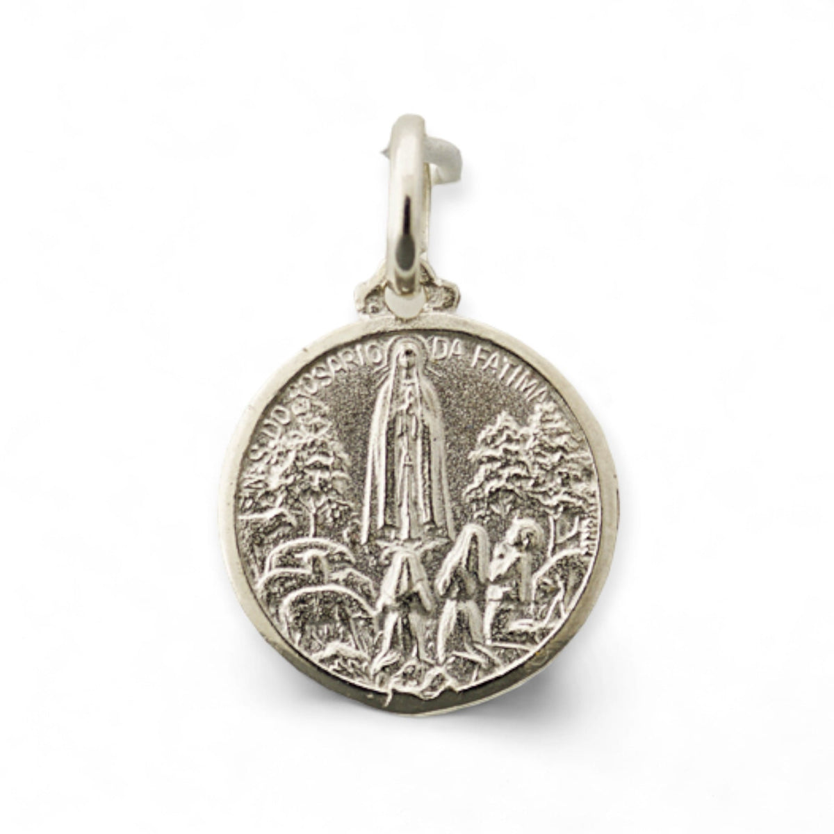 Medalla de la Virgen de la Concepción y Virgen de Fátima en plata - detalle