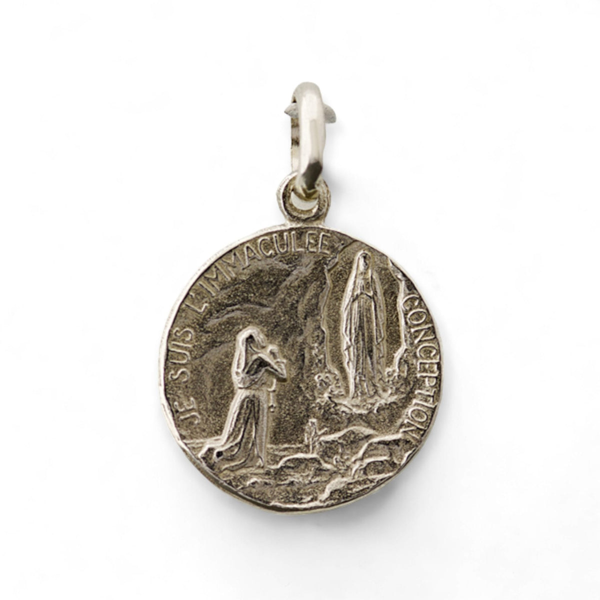 Medalla de la Virgen de Lourdes en plata - 20mm detalle