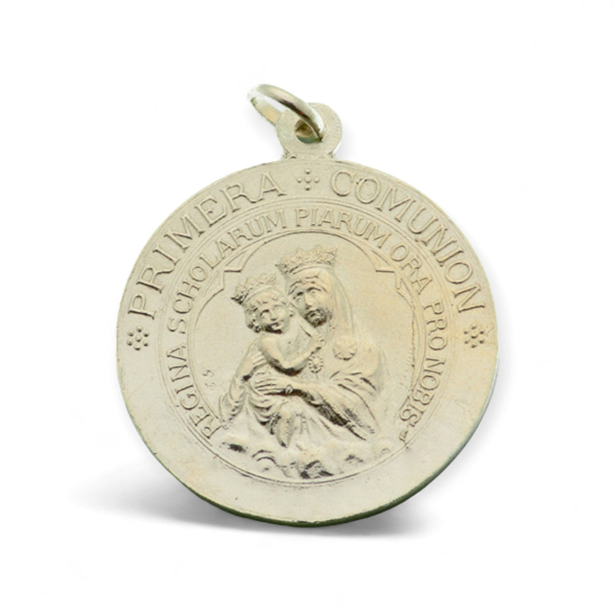 Medalla de la Primera Comunión y Virgen de las Gracias en plata - detalle