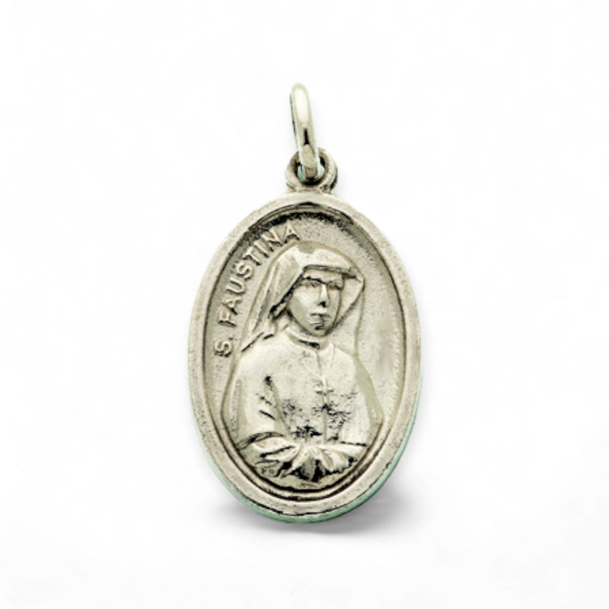 Medalla de Santa Faustina y Jesús de la Divina Misericordia en plata