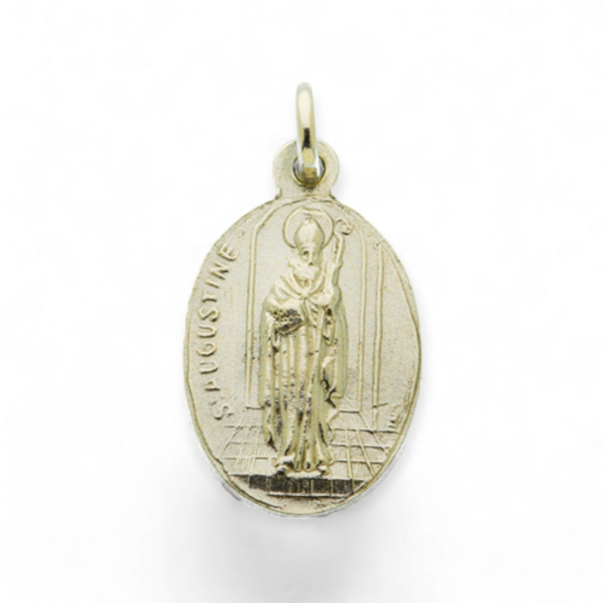 Medalla de Santa Mónica y San Agustín en plata - detalle