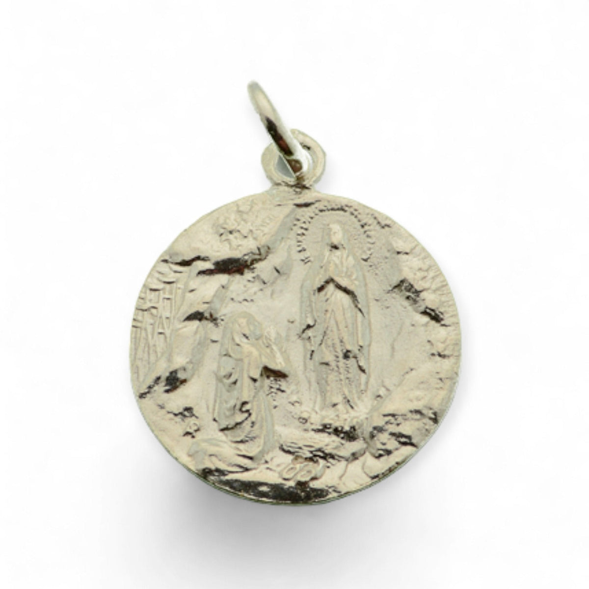 Medalla de la Virgen de Lourdes en plata - 19mm detalle