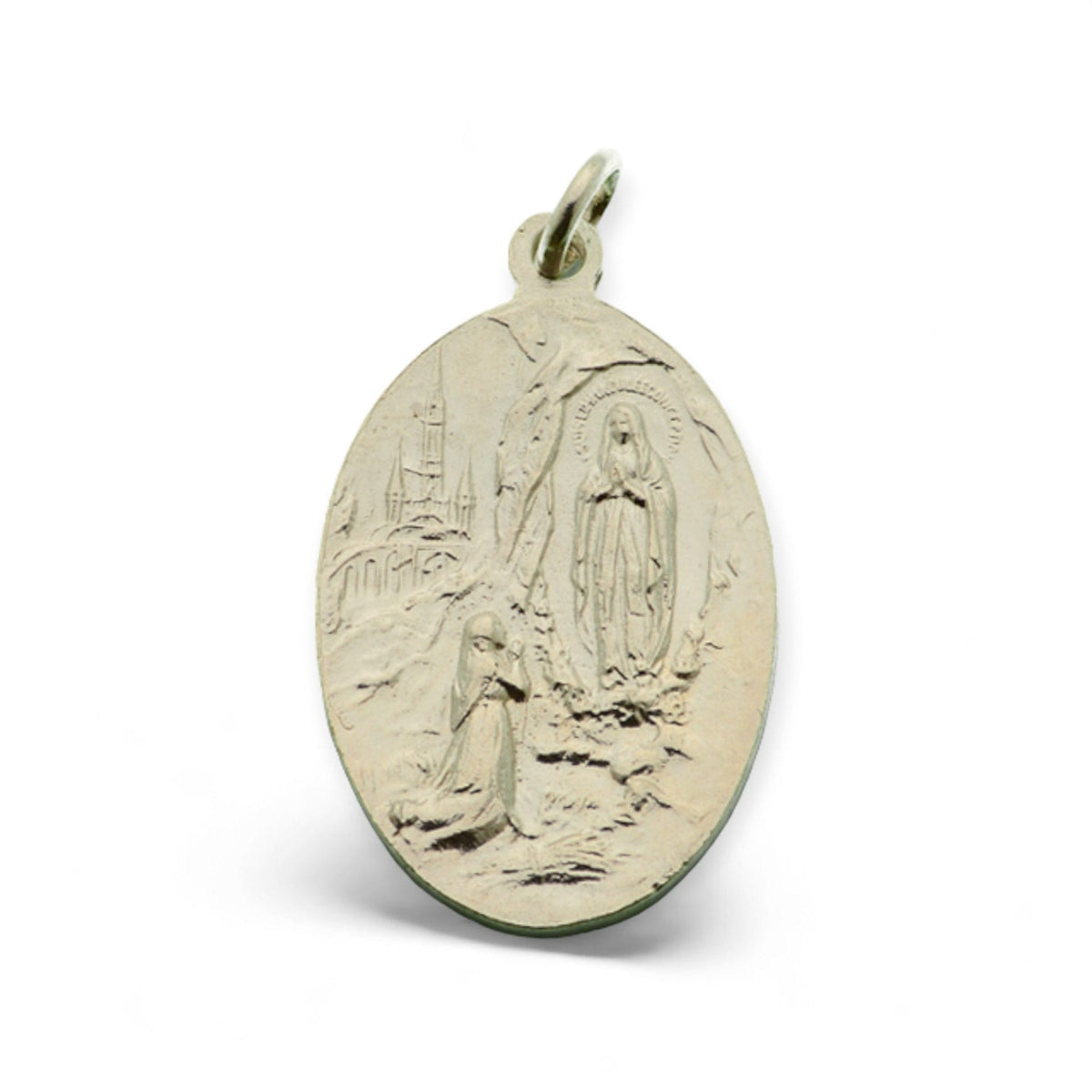 Medalla de la Virgen de Lourdes Ovalada en plata - 35mm detalle