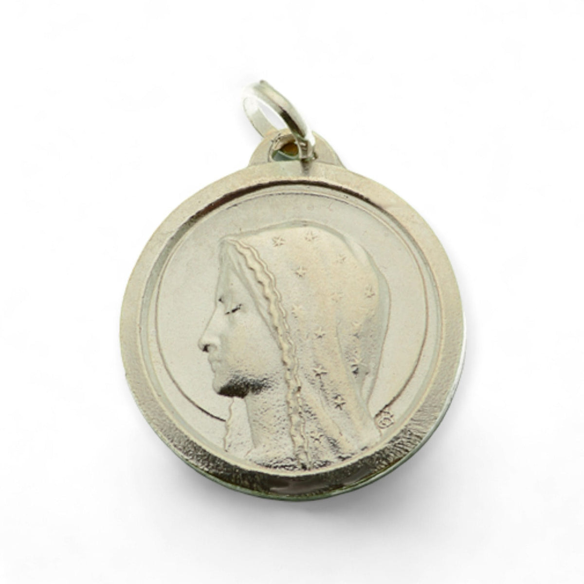 Medalla de la Virgen de Lourdes con velo en plata - 23mm
