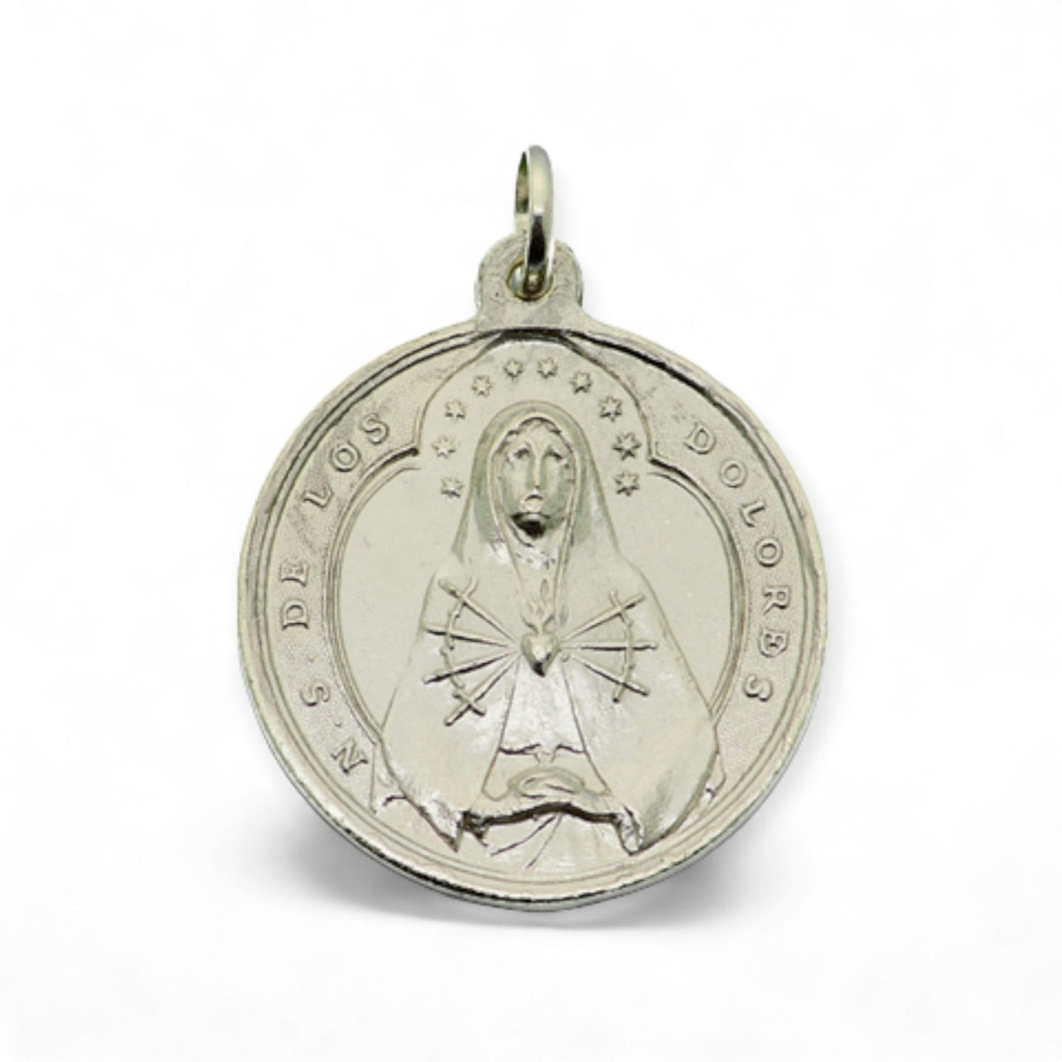 Medalla del Sagrado Corazón de Jesús y Virgen Dolorosa en plata - detalle