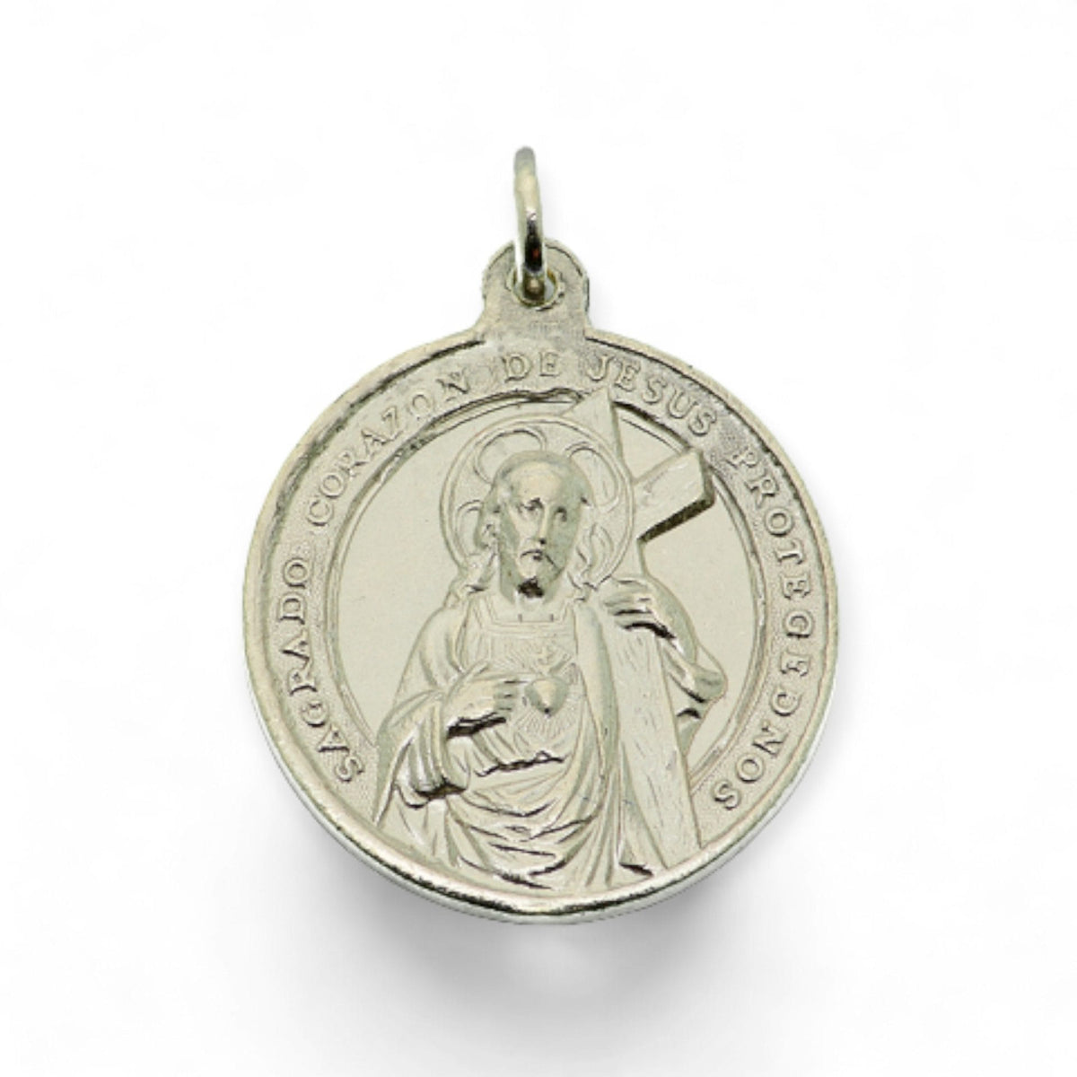 Medalla del Sagrado Corazón de Jesús y Virgen Dolorosa en plata