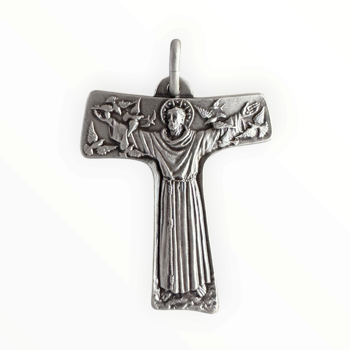 Cruz de Tau con San Francisco en plata 950