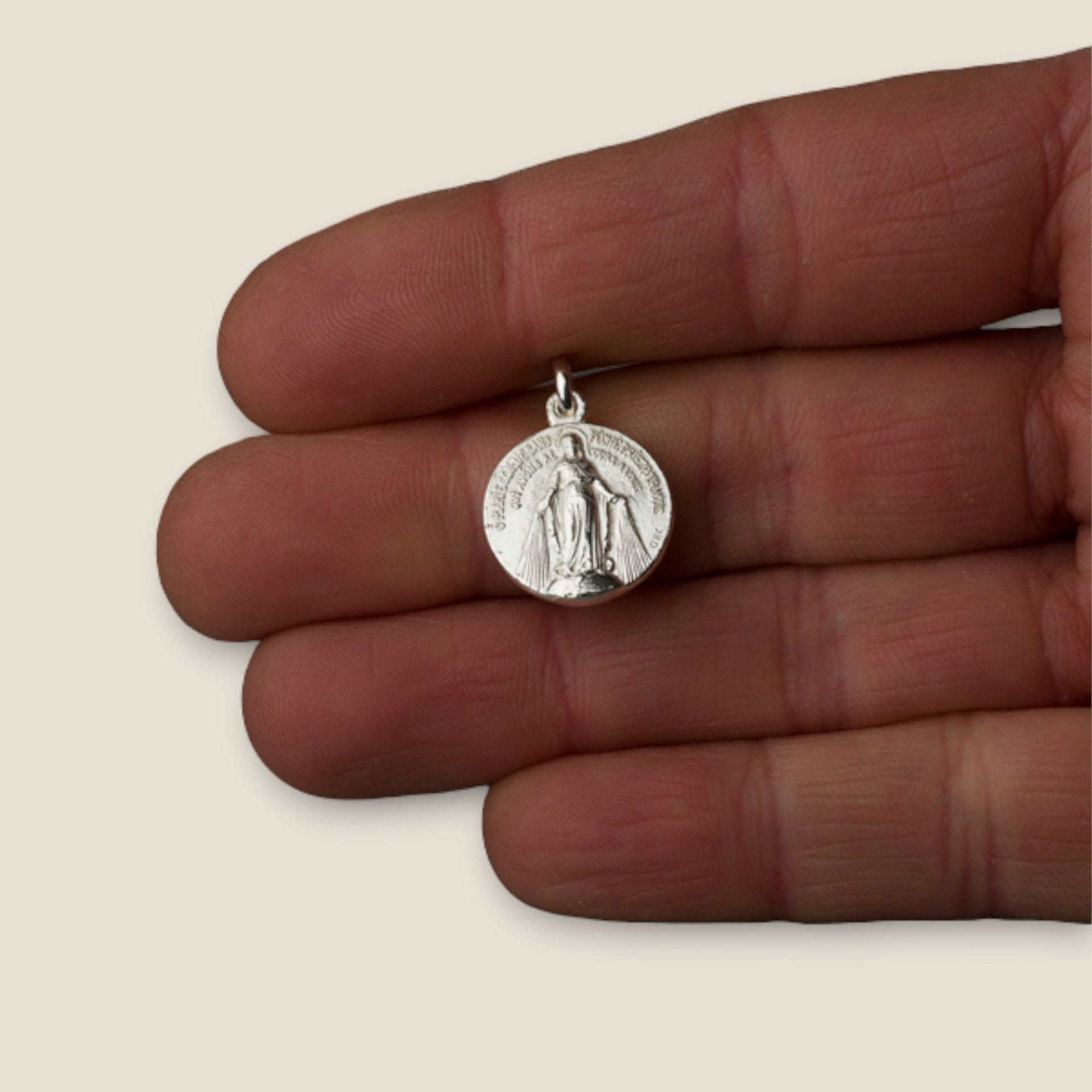 medalla milagrosa virgen de los rayos plata 15mm mano
