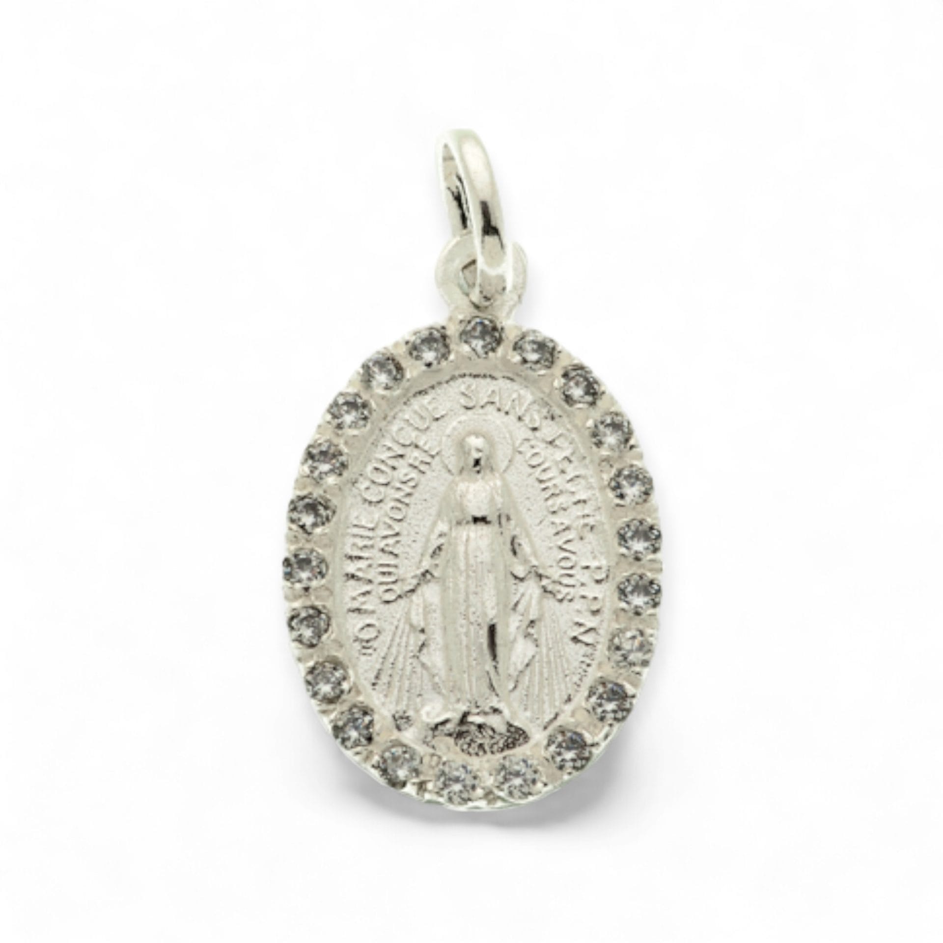 medalla milagrosa de plata con circones 