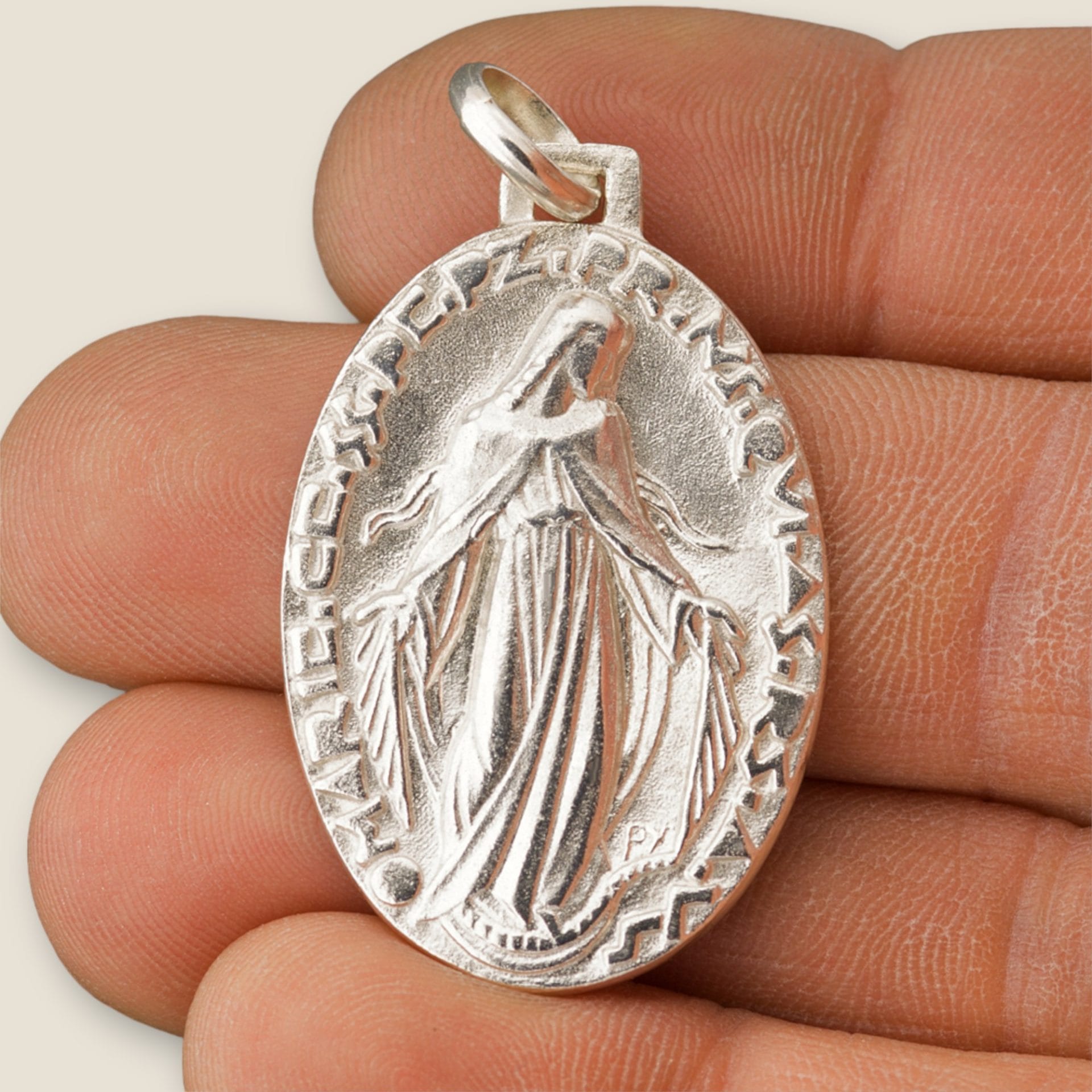 medalla milagrosa virgen de los rayos plata py 37mm mano
