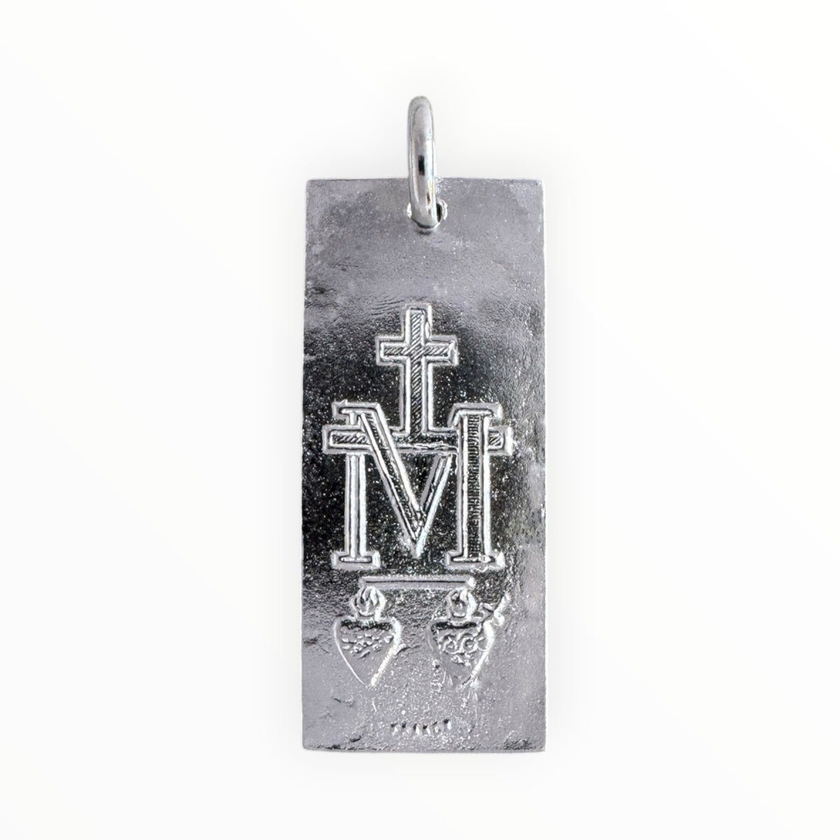 Medalla rectangular de la Virgen de los Rayos en plata 950 Por el revés 