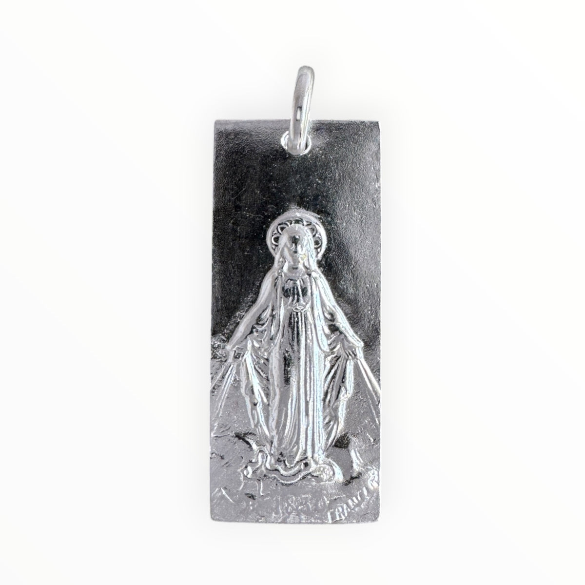 Medalla rectangular de la Virgen de los Rayos en plata 950