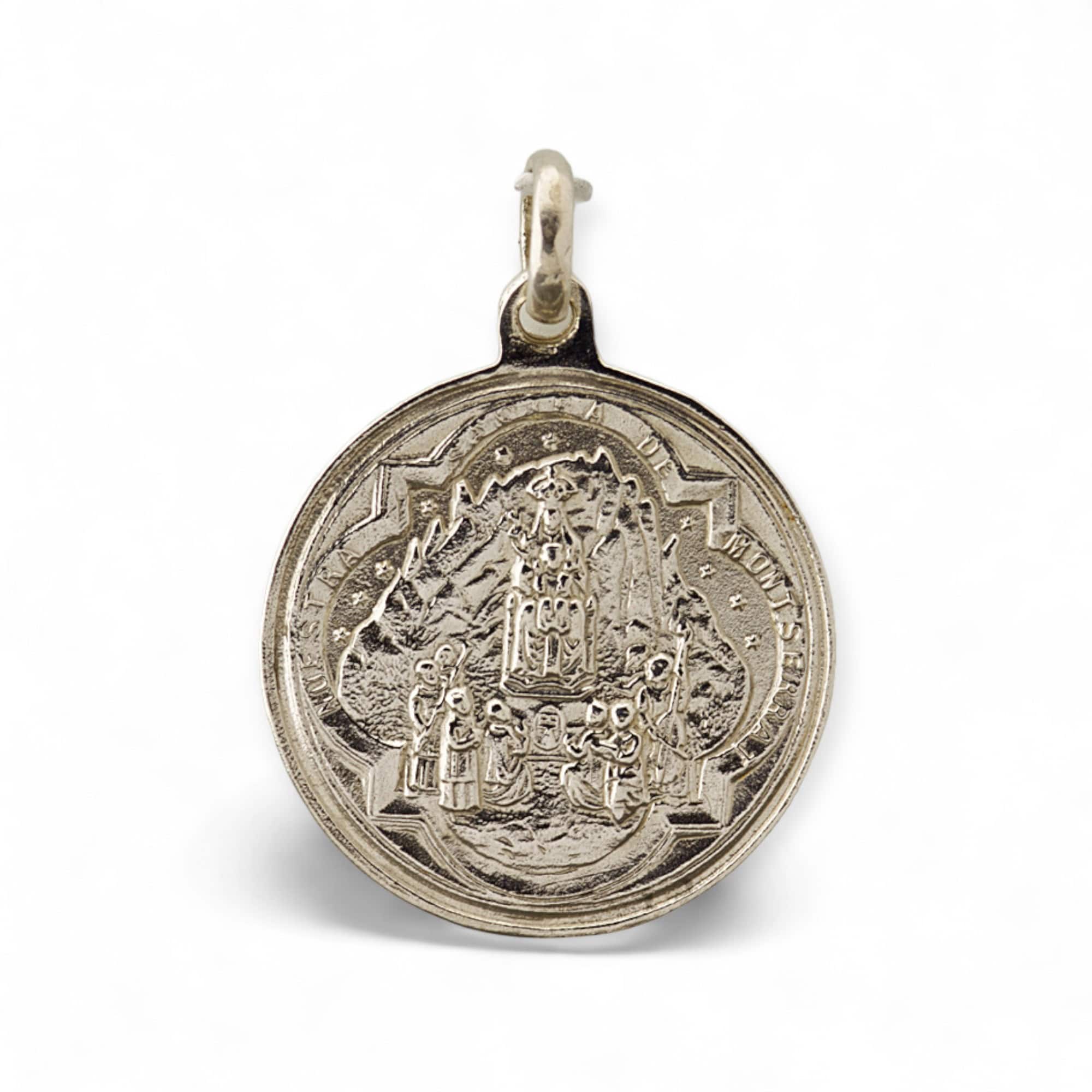 medalla san benito y virgen de monserrat plata 26mm reves