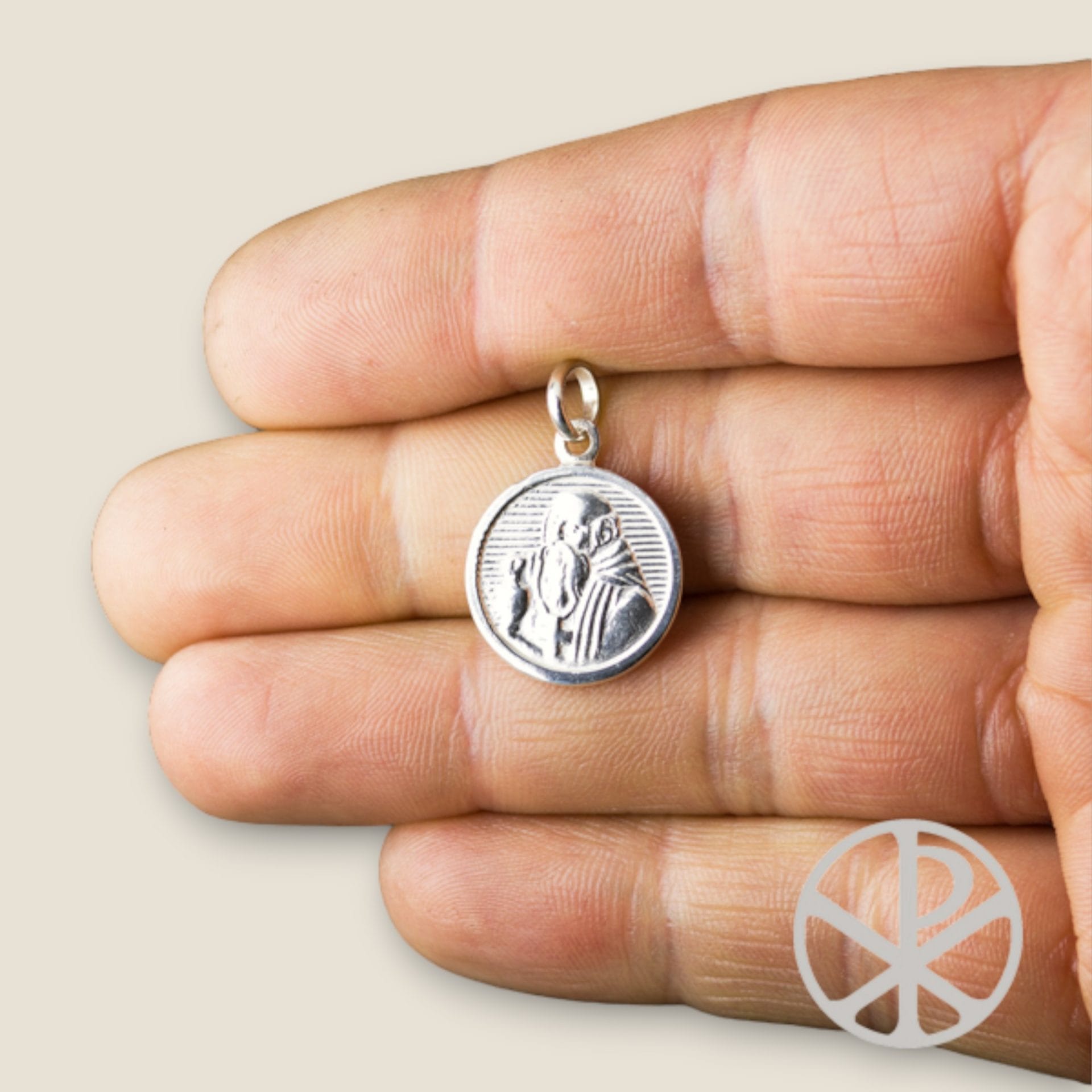medalla san benito abad de plata 16mm mano