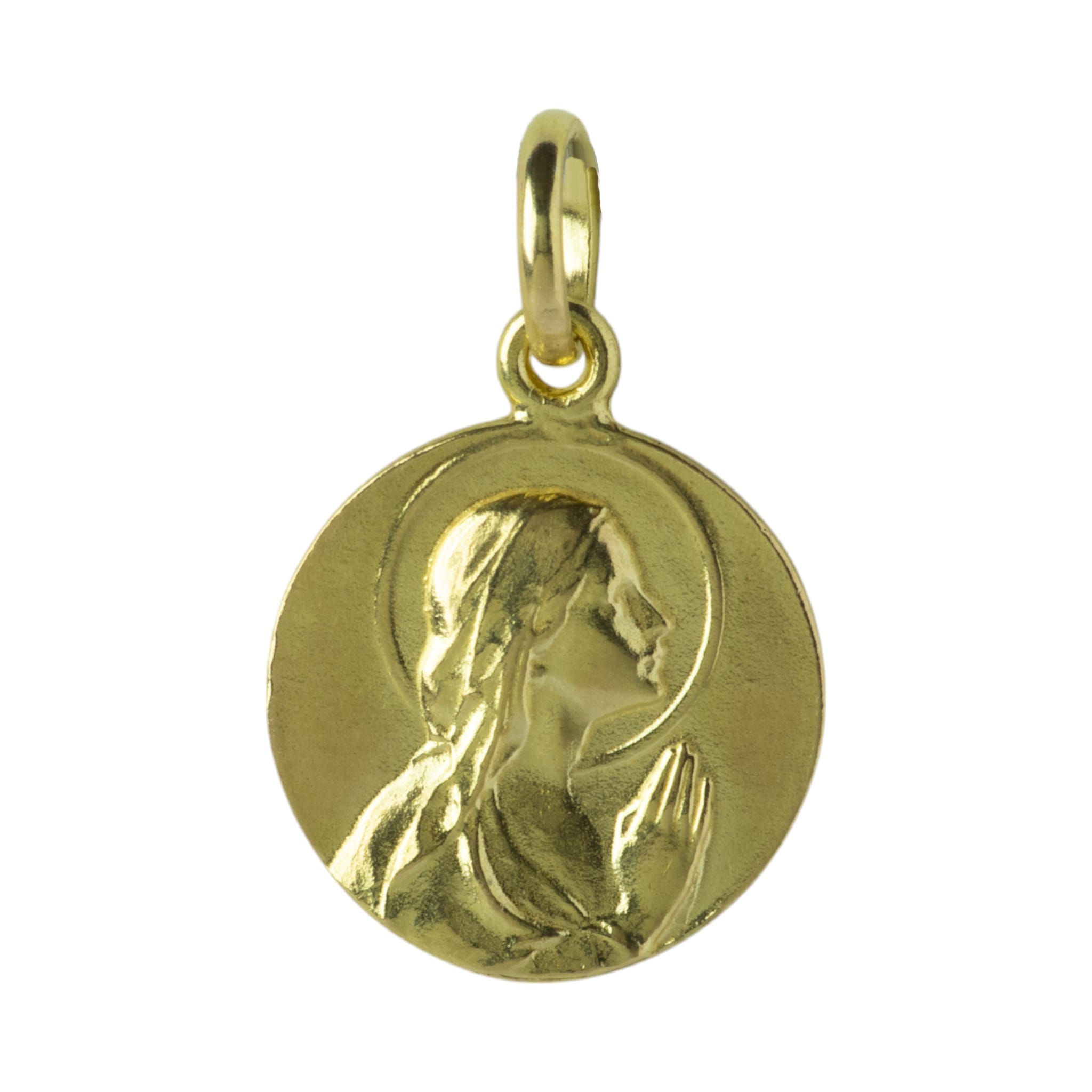 Medalla Virgen niña orando oro 18k